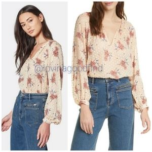 JOIE Peach Sheer Floral Polka Dot Summer Adison Silk Long Sleeve Shirt EUC sz M
